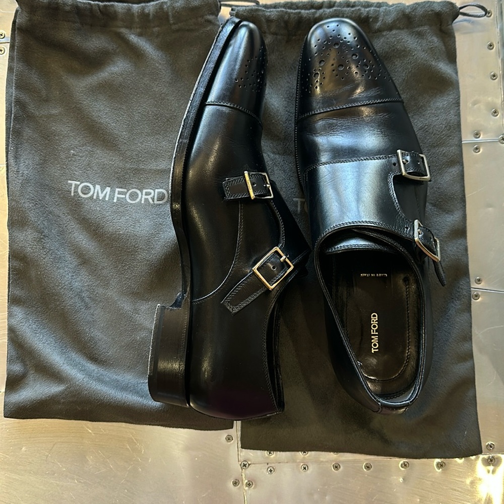 Men’s Tom Ford Black Leather Monk Shoes Size 8.5 Loafers